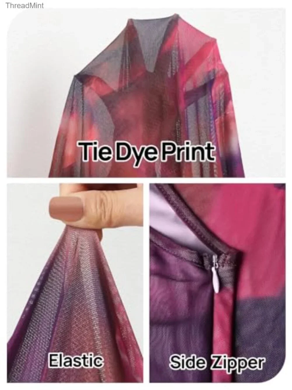 Sleeveless Bodycon Mesh Maxi Dress - Tie Dye Party - Picture 6 of 7